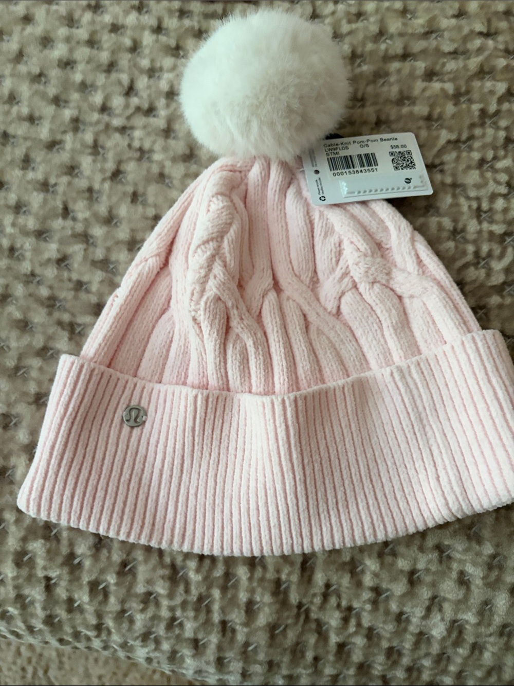 lululemon athletica Kids Light Pink Pom-Pom Cable Knit Beanie